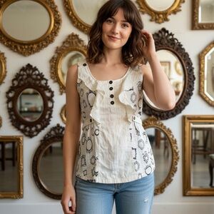 Anthropologie Little Yellow Button Mirror Mirror Top - Size XS